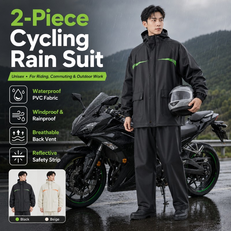 Cycling Commuter Rain Jacket - Unisex 2-Piece Waterproof Cycling Rain Suit